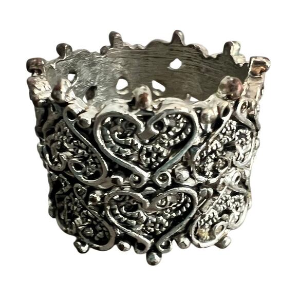 🍭6/$30 Silver tone intricate heart design Victorian gothic style ring - ~size 10 - Picture 1 of 6